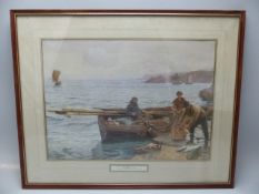 Charles Napier Hemy - print framed and glazed. titled 'Crabber's Bait'.