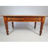 Antique pine farmhouse table with two drawers