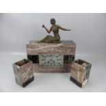 Art Deco Marble mantle clock with marble Garniture. Key in office