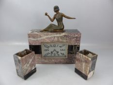 Art Deco Marble mantle clock with marble Garniture. Key in office