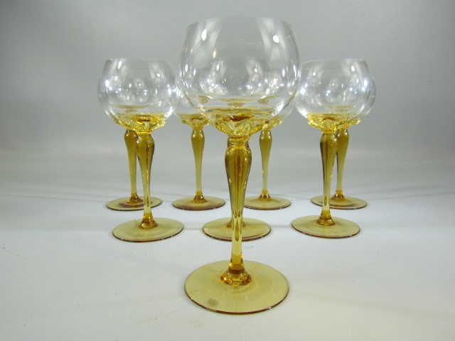 Amber set of eight coloured hock glasses
