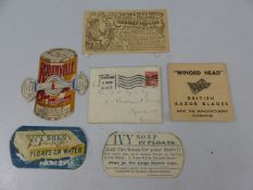 Selection of Advertising Ephemera to include a Bournville puzzle, Razor blades and Ivy Soap bath