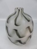 Modern glass bulbous vase in grey, white and black
