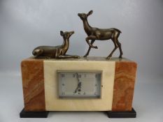 Art Deco mantle clock with bronzed deer to top. Pendulum in office