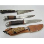 Selection of four hunting knives to include a deers hoof