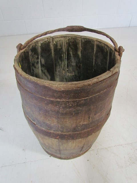 Metal and wooden antique hanging grain bucket - Image 2 of 3