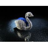 925 Hallmarked silver pin cushion in the form of a swan