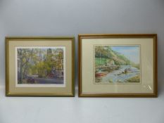 Brian Nash - a signed print coloured no. 66/1500 along with a Watercolour of Axmouth by Clifford.