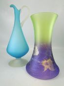 Large modern coloured glass ewer and a coloured glass vase