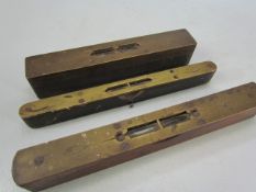 Three vintage precision brass spirit levels, John Rabone & Sons, E Preston & Sons, Payne & Co