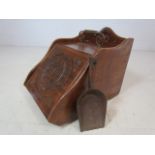 Antique mahogany coal scuttle with spade