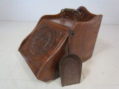Antique mahogany coal scuttle with spade