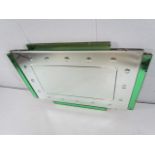 Rectangular Art Deco Mirror with green edging and raised glass balls