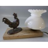 Art Deco table lamp with mounted metal cockerel