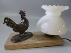 Art Deco table lamp with mounted metal cockerel