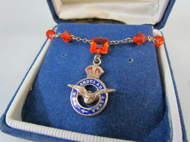 RAF mounted tag on necklace set with amber coloured stones. - Image 2 of 2