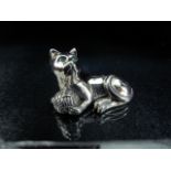 Sterling silver figure of a cat set with green stone