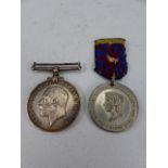 The Great War Medal (missing ribbon) to 8645 PTE A J Fensome. also a commemorative medallion for
