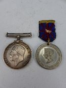 The Great War Medal (missing ribbon) to 8645 PTE A J Fensome. also a commemorative medallion for