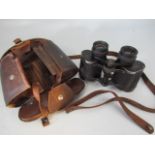 WW2 Military pair of binoculars by Carl Zeizz 'Jena' Deltrintem 8 x 30. in fitted leather opening