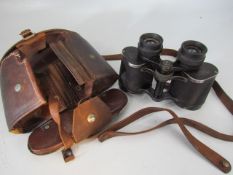 WW2 Military pair of binoculars by Carl Zeizz 'Jena' Deltrintem 8 x 30. in fitted leather opening