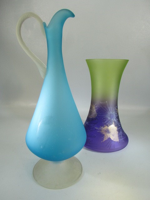 Large modern coloured glass ewer and a coloured glass vase - Image 2 of 3