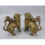 Pair of Chinese Foo Dogs with babies on their backs. Dogs of Fo cast in Brass approx 12cm high