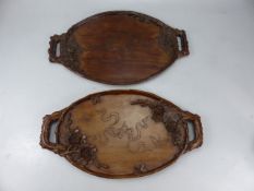 Antique pair of Black Forest carved trays