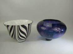 Studio student art glass bowl and a black and white striped bowl