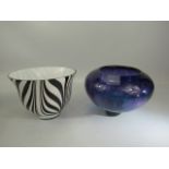 Studio student art glass bowl and a black and white striped bowl