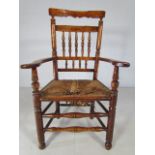 Victorian Oak armchair with rush seat A/F