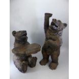 Black Forest style Resin bears. Tray Missing to top arm. Along with a seated bear holding a tray