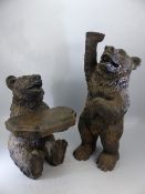 Black Forest style Resin bears. Tray Missing to top arm. Along with a seated bear holding a tray