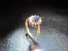 9ct Gold Sapphire and Diamond cluster ring Approx size N