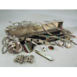 Selection of hallmarked silver jewellery to include necklaces, bracelets, clip on earrings and
