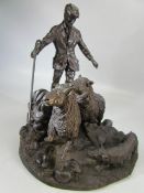 G Tiney bronze depicting a farmer and his sheep - signed 1980