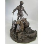 G Tiney bronze depicting a farmer and his sheep - signed 1980