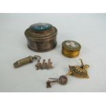 Dutch silver traffic badge, small silver sweetheart badge, miniature whistle and other oddities