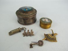 Dutch silver traffic badge, small silver sweetheart badge, miniature whistle and other oddities