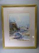 Ray Balkwill - a framed and glazed watercolour of a harbour scene.