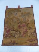 Antique tapestry depicting shepherdesses among sheep and foliage