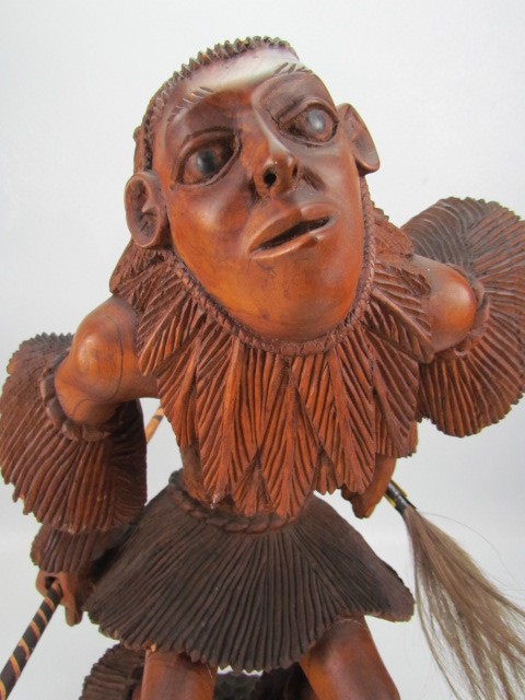 Indonesian style carved wooden figure of a warrior man in full dress - Image 2 of 6