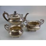 Silver Hallmarked Tea set comprising teapot, milk & Sugar Birmingham dated 1908, by Thomas Edward