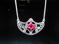 Silver and Rubilite pendant necklace in the Art Nouveau style