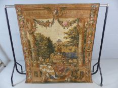 Large Antique tapestry depicting the Versace palace among medallion decoration and animals.