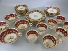 Coalport unmarked teaset in red and gold banding