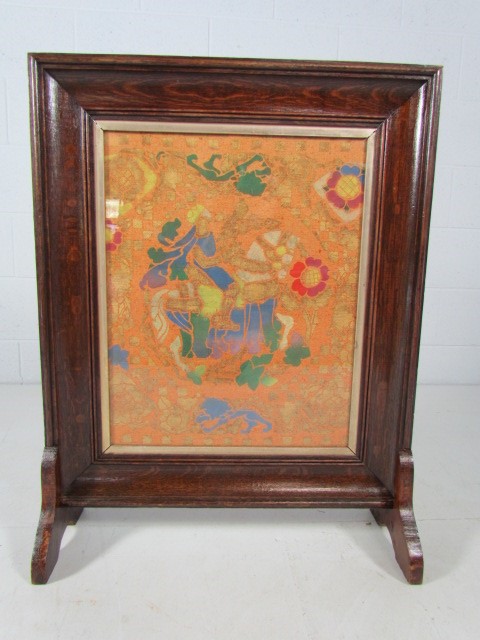 Oak framed fire screen with tapestry work front