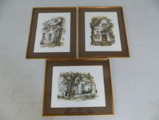 Three watercolour and pen drawings of houses by Ted Hoefsloot (South African, 1930 - 2013)