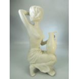 Blanc de Chine Art deco pottery figure of a lady and water jug - unmarked