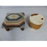 African style stool and similar cow hide drum.